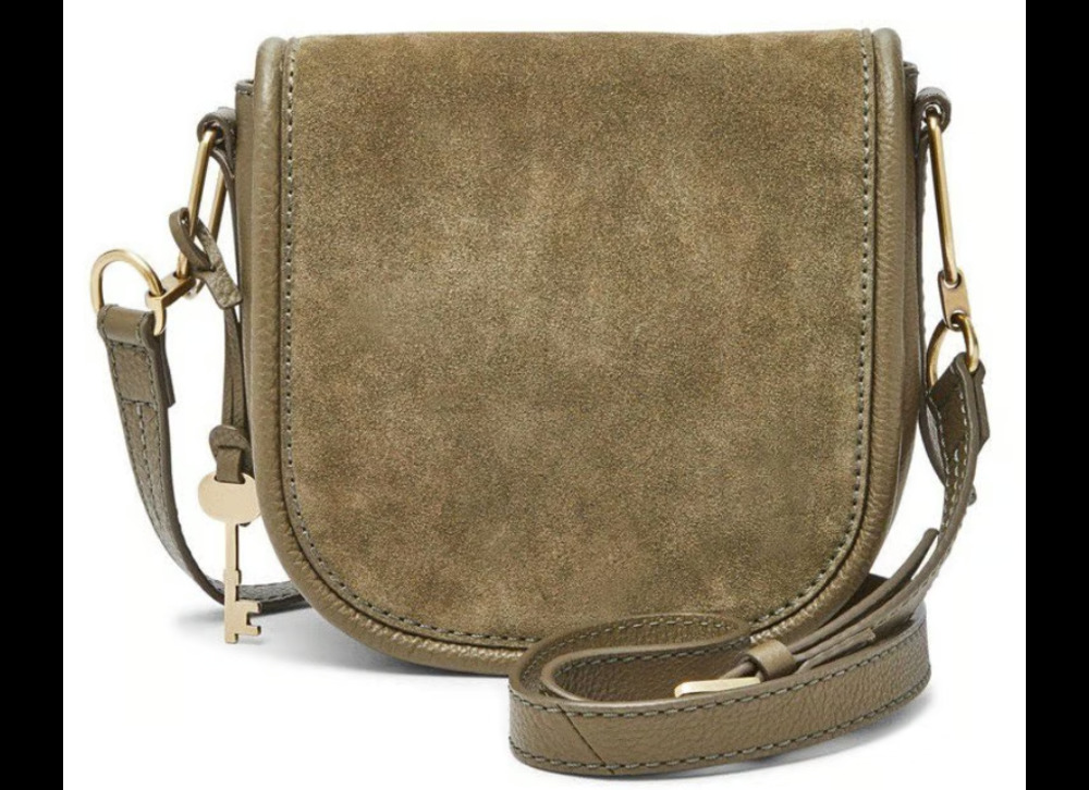 Fossil Olive Crossbody Suede Leather Flap